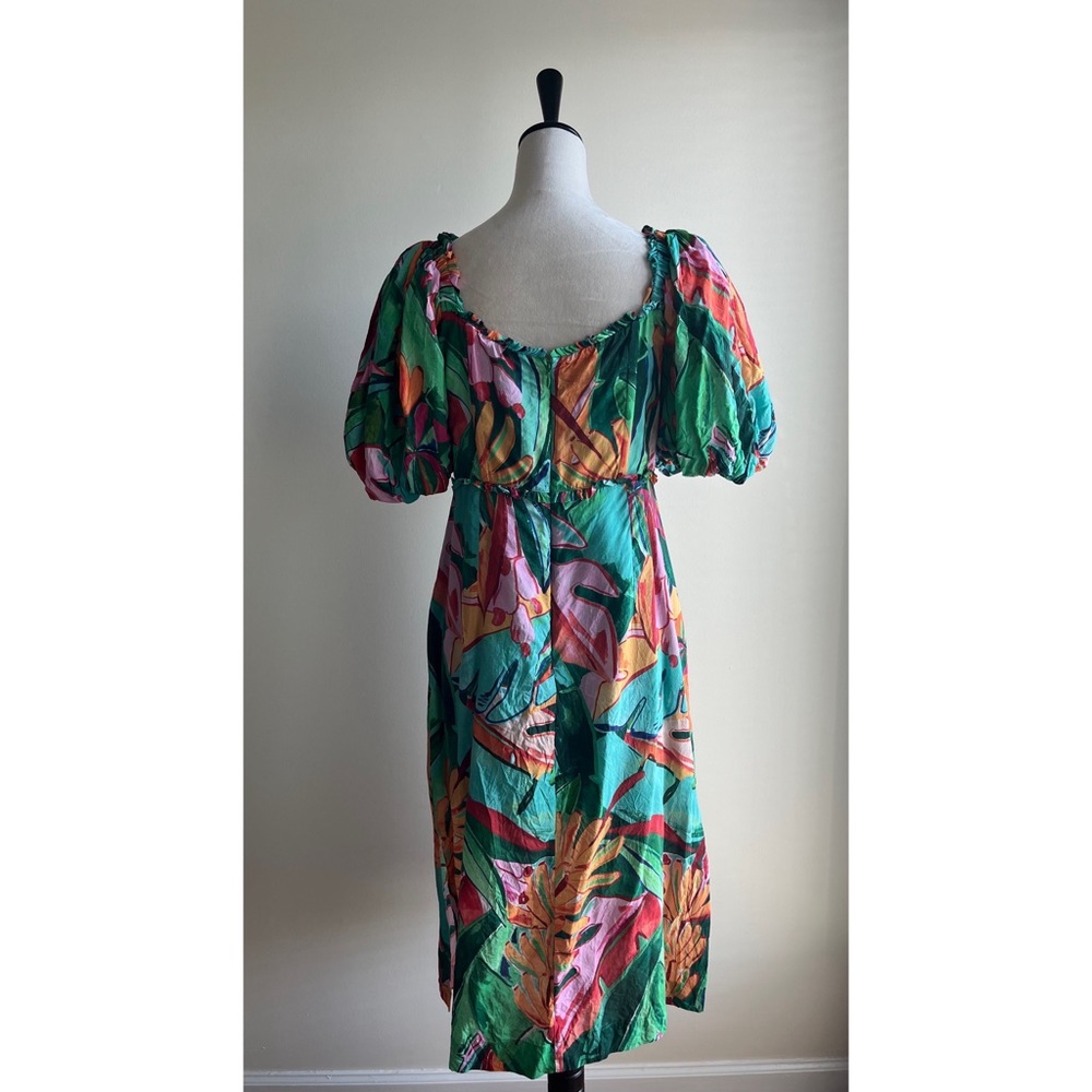 FARM Rio Banana Foliage Puff-Sleeve Midi Dress - Picture 4 of 11